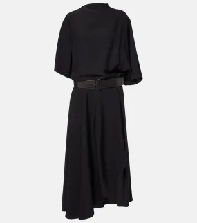 Alaia Belted leather-trimmed midi dress