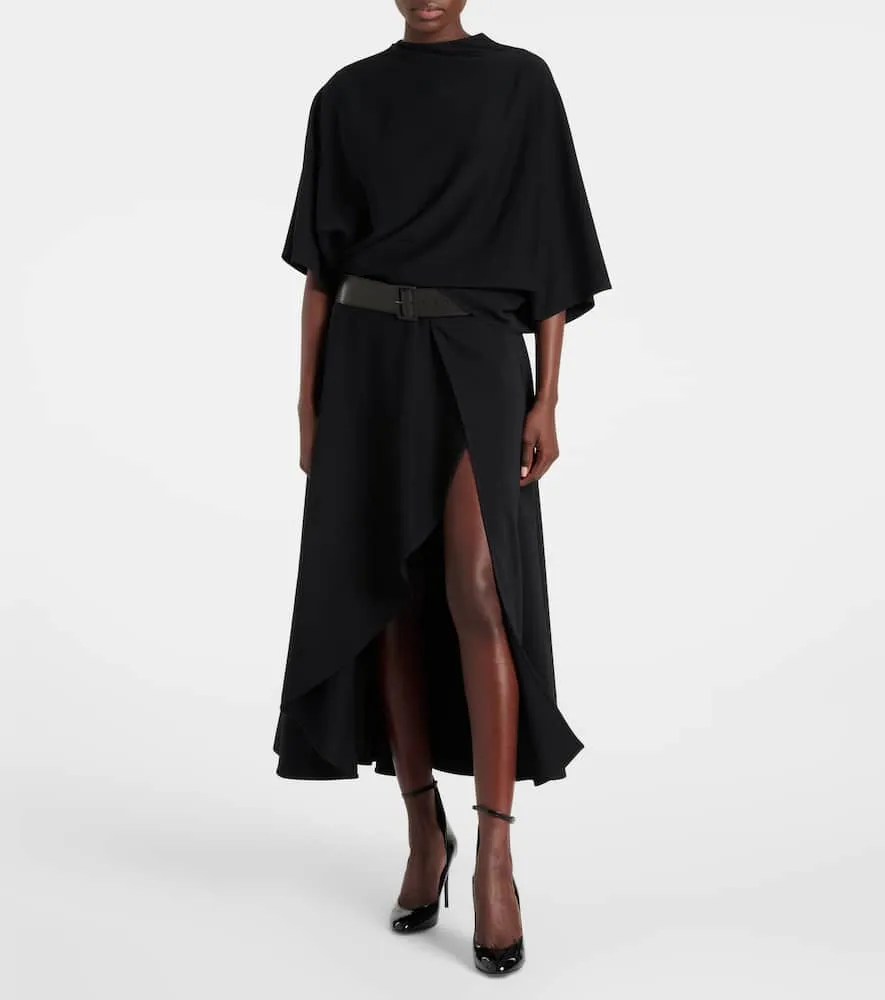 Alaia Belted leather-trimmed midi dress