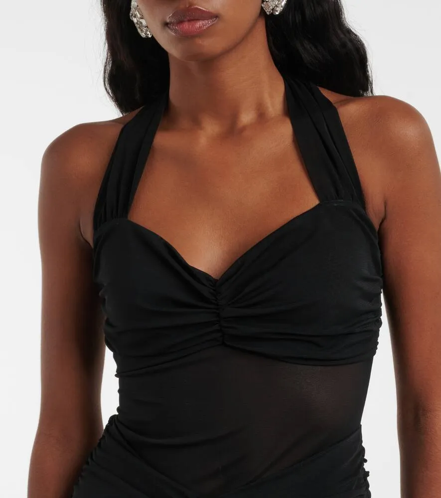 Alessandra Rich Ruched sheer mesh maxi dress