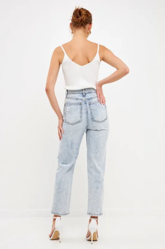 Austin High Waist Straight Leg Ripped Denim Jeans