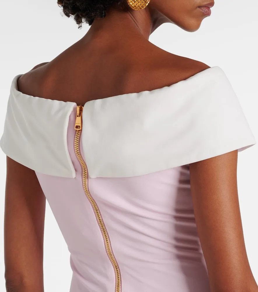 Balmain Draped off-shoulder jersey gown