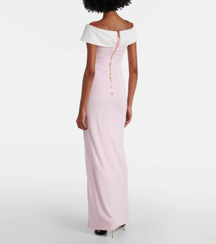 Balmain Draped off-shoulder jersey gown