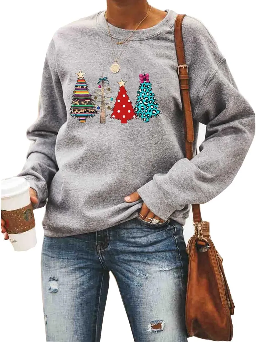 Barlver Women Christmas Fleece Sweaters Long Sleeve Fuzzy Sweatshirts Holiday Graphic Shirts