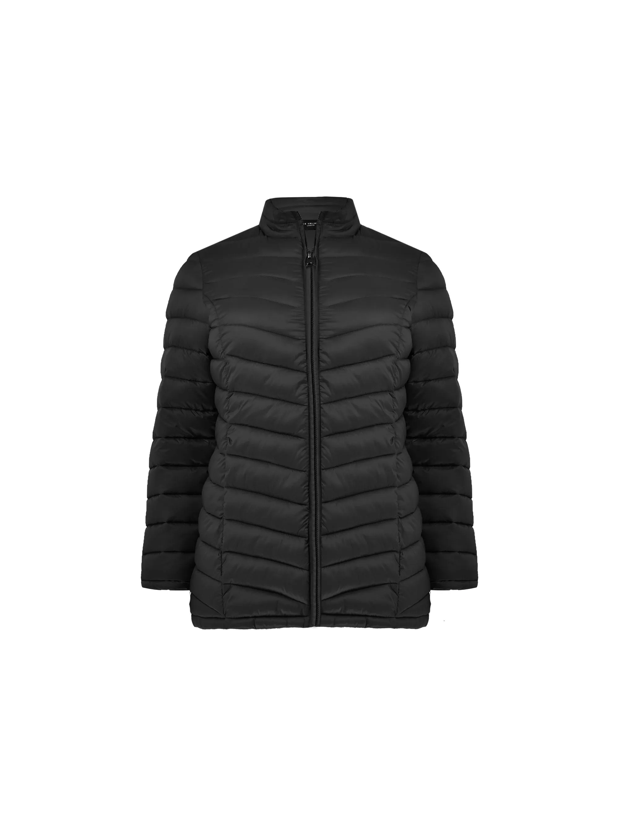 Black Chevron Packable Puffer Coat