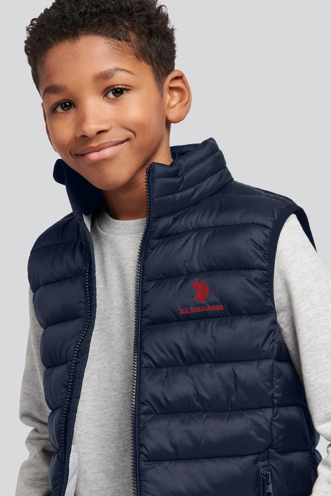 Boys Bound Quilted Gilet in Dark Sapphire Navy / Haute Red DHM