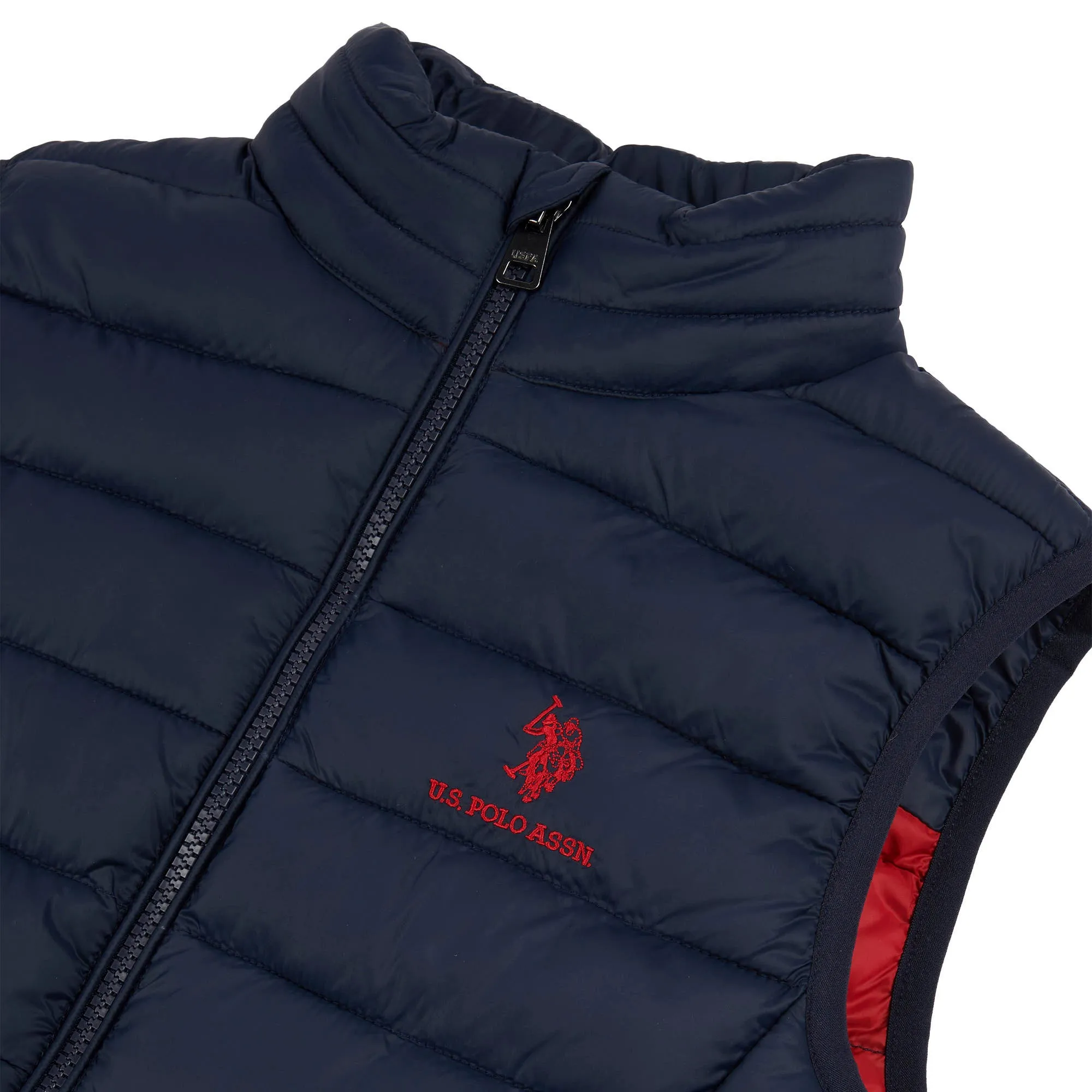 Boys Bound Quilted Gilet in Dark Sapphire Navy / Haute Red DHM