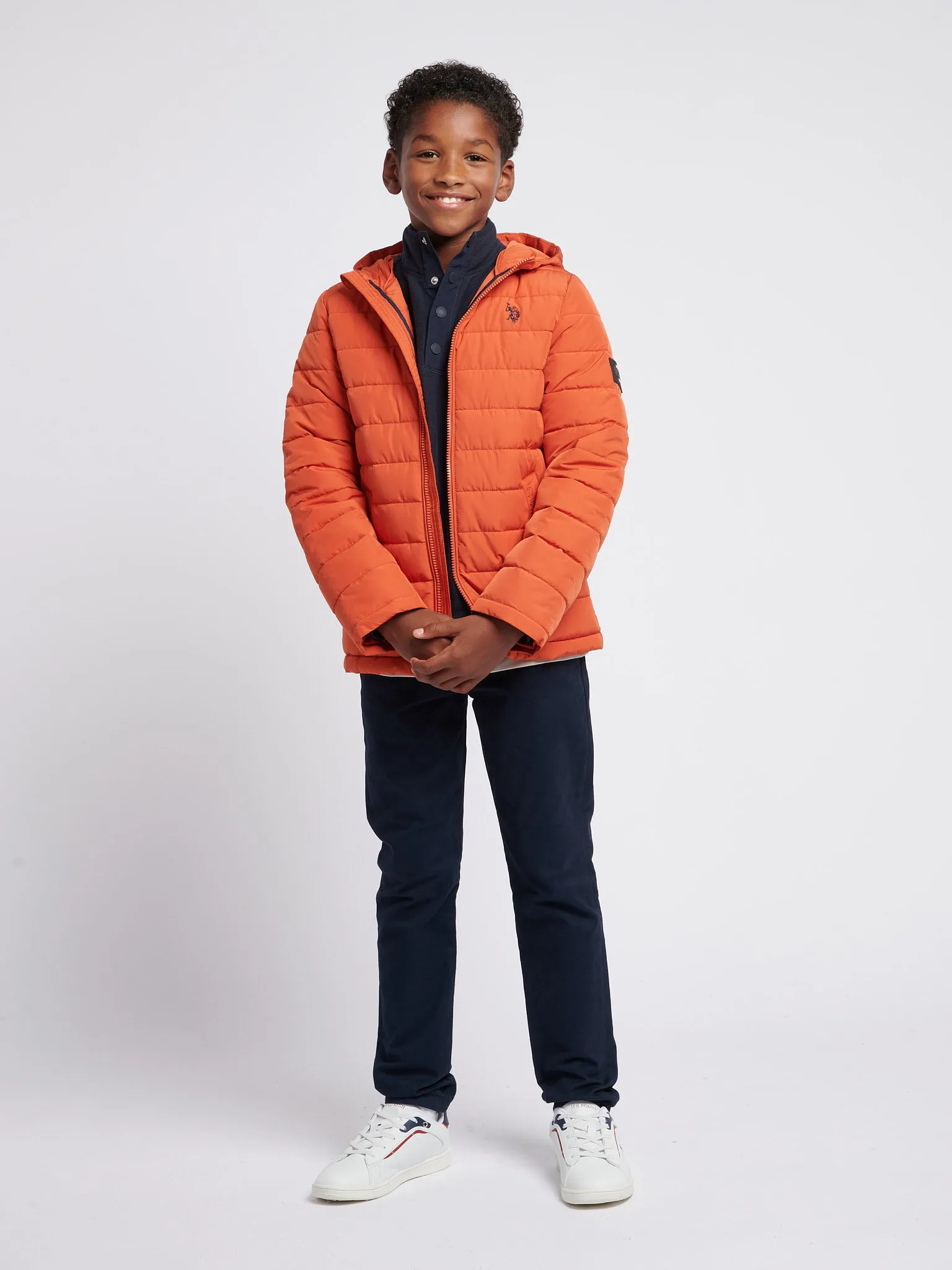Boys Lightweight Quilt Hooded Puffer Jacket in Burnt Ochre
