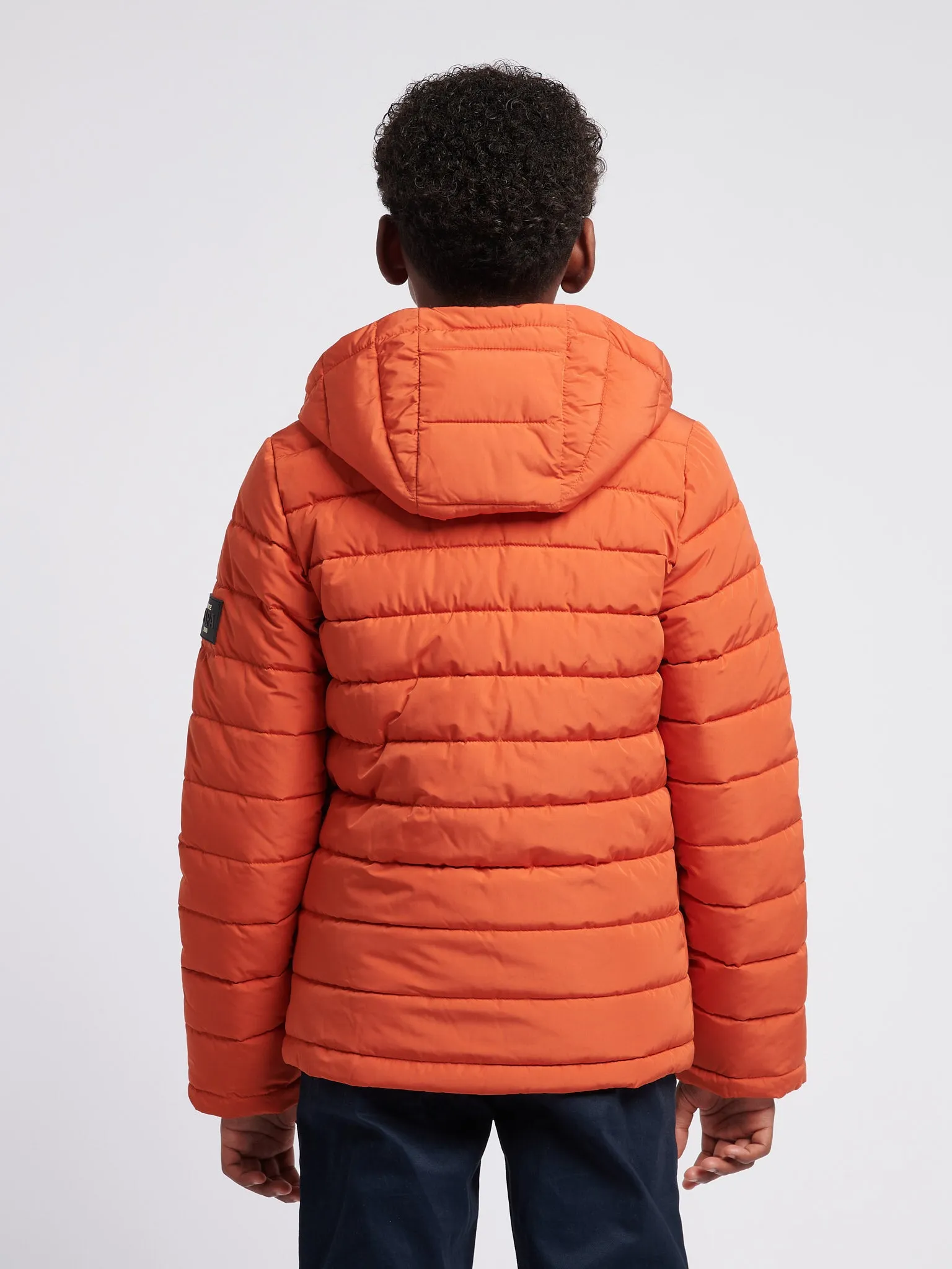Boys Lightweight Quilt Hooded Puffer Jacket in Burnt Ochre