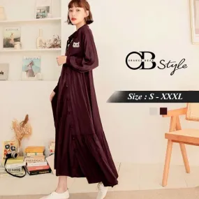 CHIFFON LONG SLEEVE CAT PRINTED MAXI DRESS