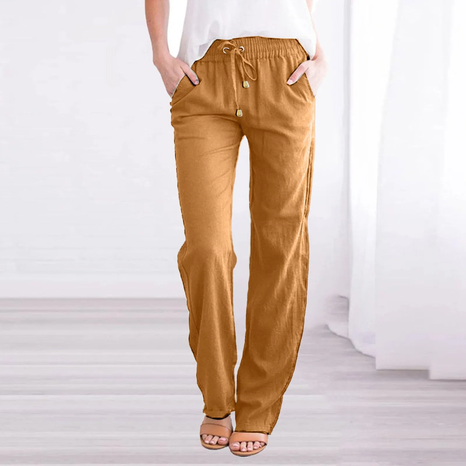 Cotton Linen Loose Drawstring Women's Pants