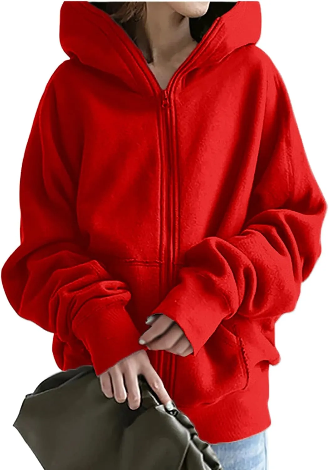 DASAYO Women Zip Up Kangaroo Pocket Hoodies Long Sleeve Sweatshirt Fashion Fall Clothes Baggy Cute Sweater Shirts Teen Girls