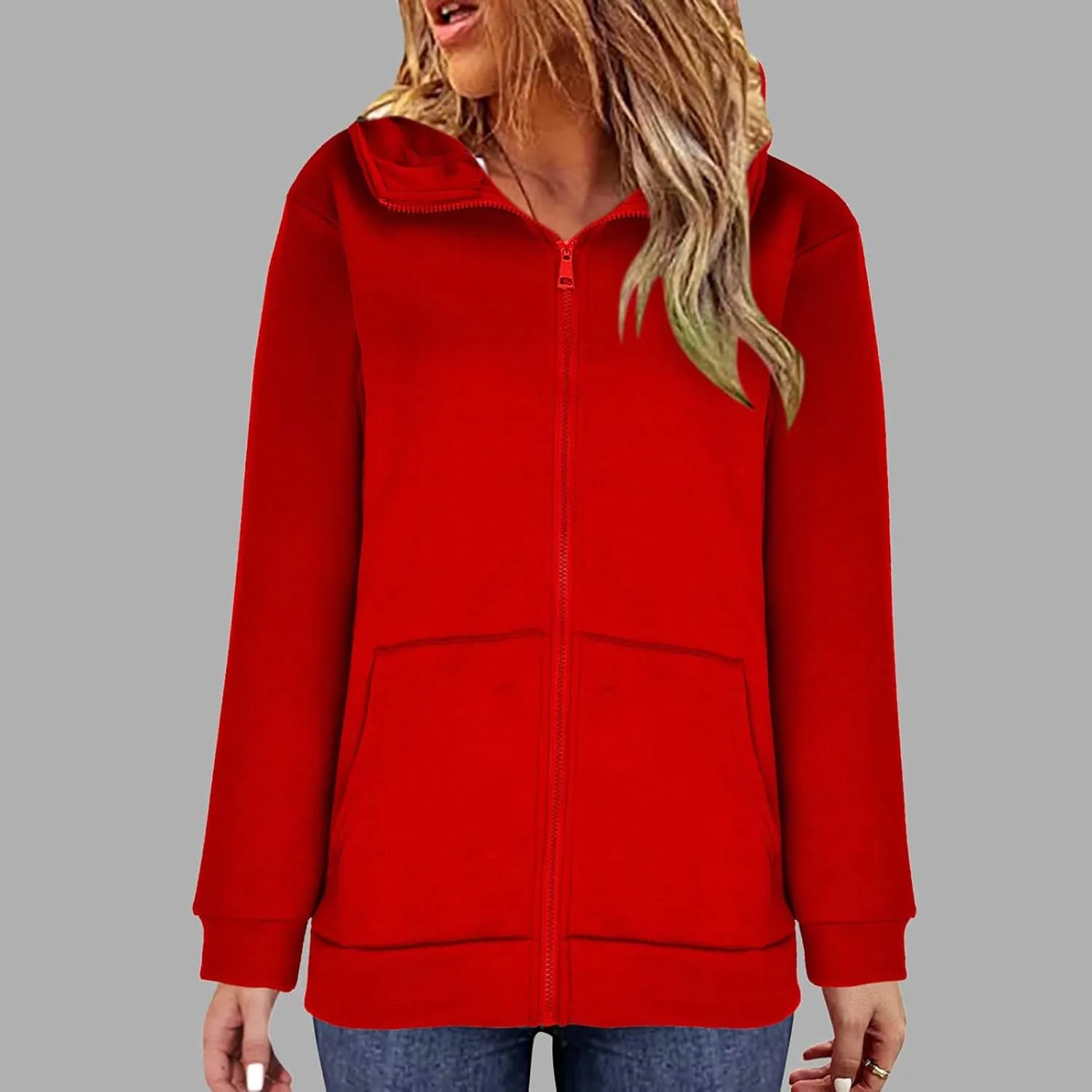 DASAYO Women Zip Up Kangaroo Pocket Hoodies Long Sleeve Sweatshirt Fashion Fall Clothes Baggy Cute Sweater Shirts Teen Girls
