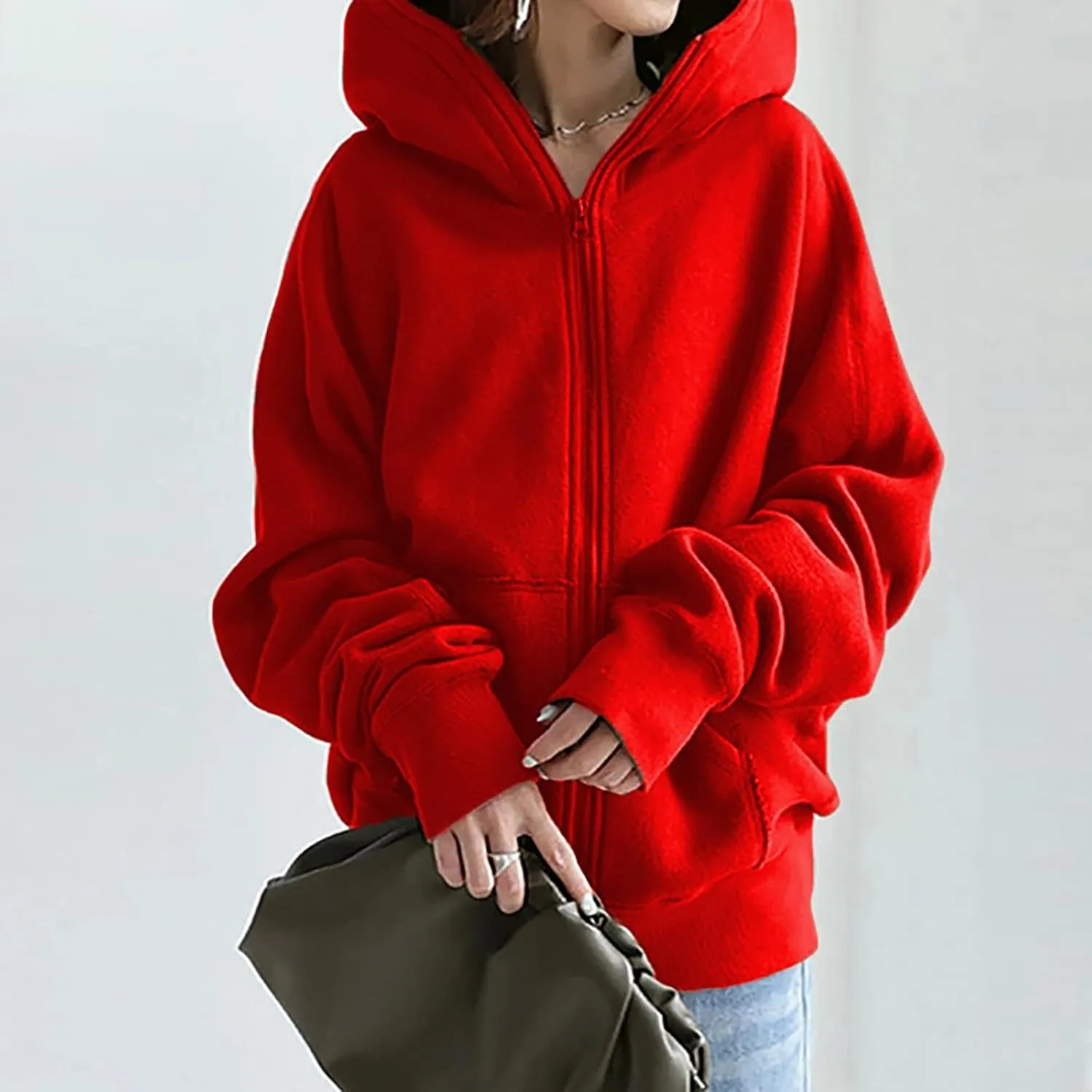 DASAYO Women Zip Up Kangaroo Pocket Hoodies Long Sleeve Sweatshirt Fashion Fall Clothes Baggy Cute Sweater Shirts Teen Girls