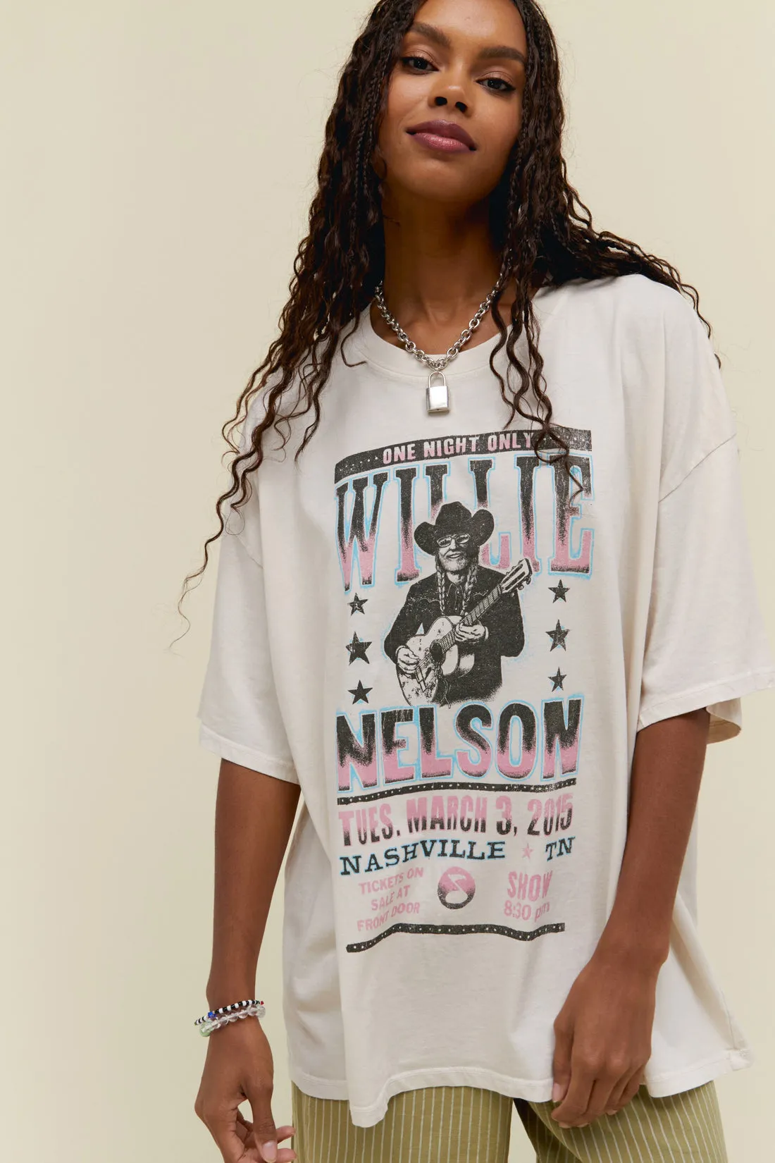 Daydreamer LA Willie Nelson One Night Only Oversized Tee in Dirty White