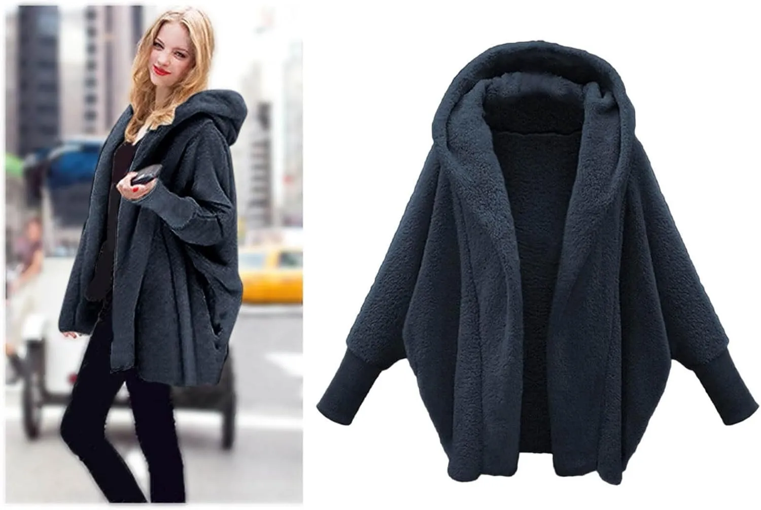 Fuzzy Fleece Jacket for Women Oversized Long Sleeve Hooded Open Front Cardigan Coat 2024 Fall Winter Fashion Outfits
