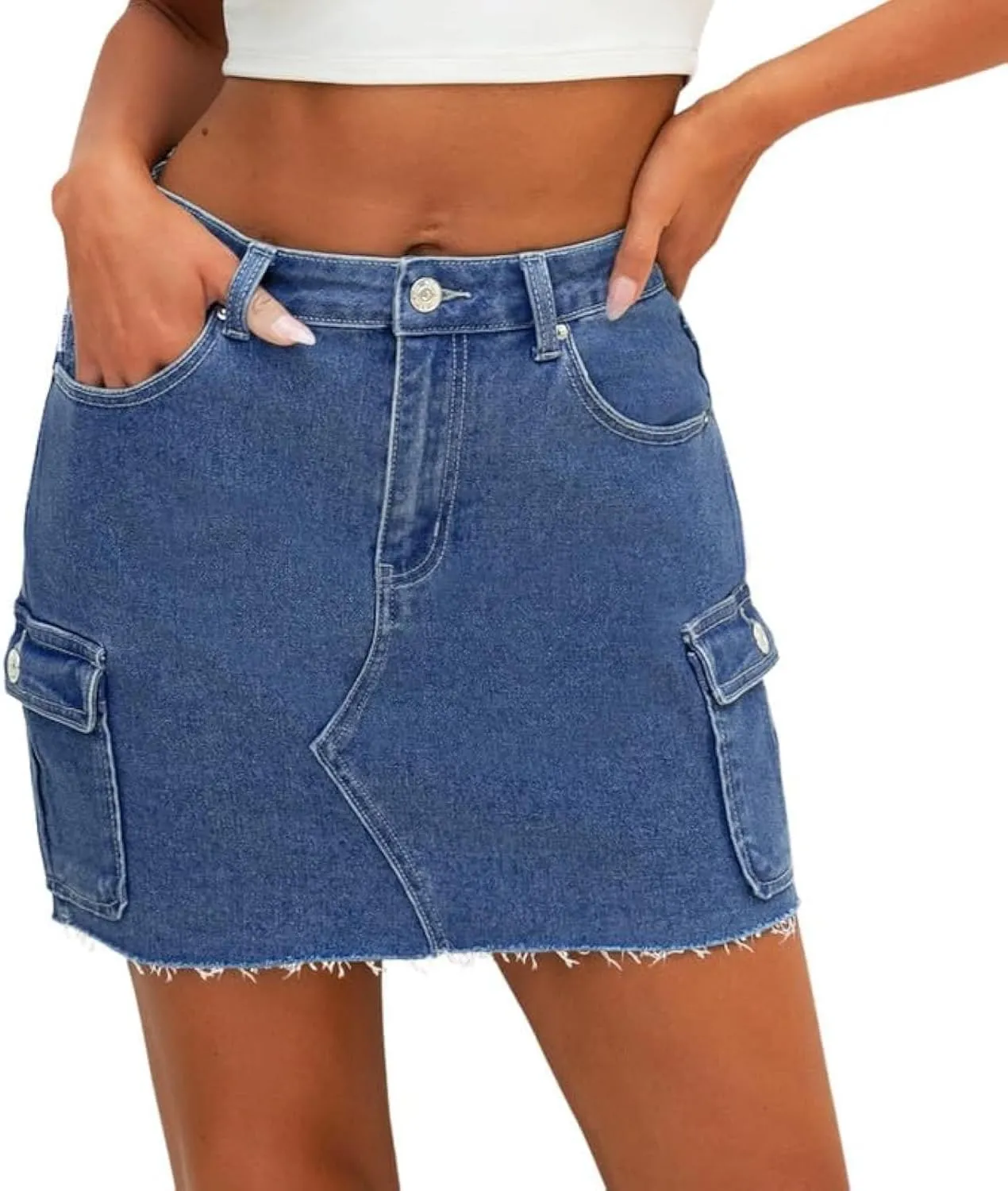 Genleck Cargo Denim Skirt for Women – Tummy Control Stretch Jean Skirts with Pockets High Waist Mini Y2K Summer Skirt Outfit