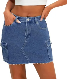 Genleck Cargo Denim Skirt for Women – Tummy Control Stretch Jean Skirts with Pockets High Waist Mini Y2K Summer Skirt Outfit