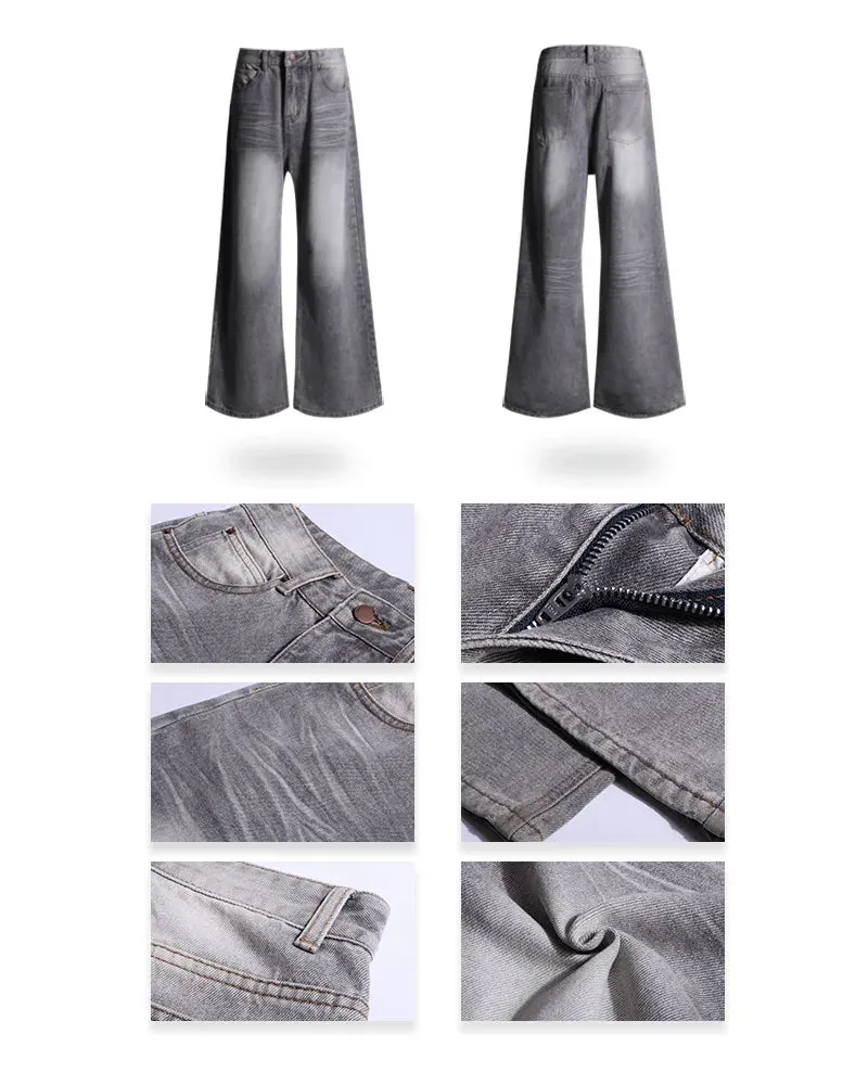 Gray Loose-fit wide-leg jeans for women