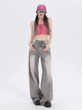 Gray Loose-fit wide-leg jeans for women