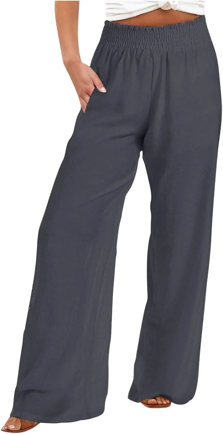 High Cut Flare Wide Leg Trousers Pants for Women Summer Fall Linen Loose Fit Trousers Pants Women 2025