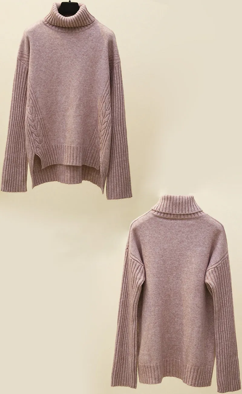 High neck split sweater   loose wide-leg pants two-piece