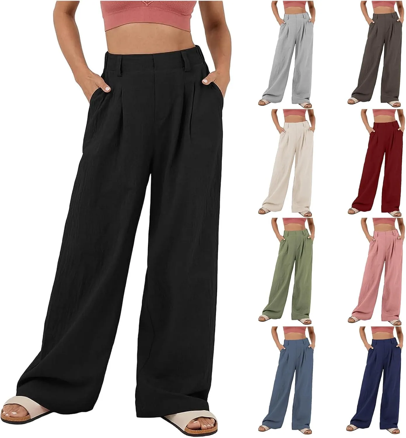 High Waisted Dress Pants for Women Casual Loose Wide Leg Pants Straight Leg Palazzo Pants with Pockets Long Trousers