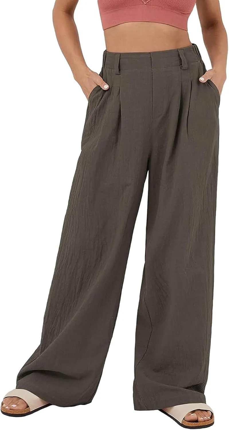 High Waisted Dress Pants for Women Casual Loose Wide Leg Pants Straight Leg Palazzo Pants with Pockets Long Trousers