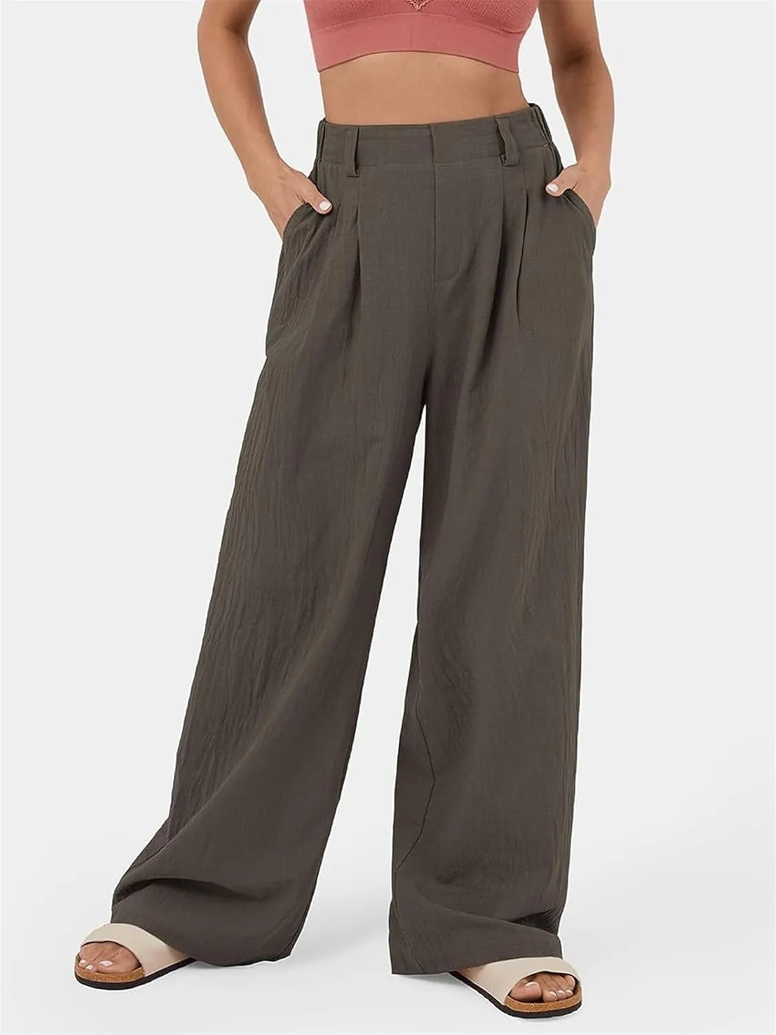 High Waisted Dress Pants for Women Casual Loose Wide Leg Pants Straight Leg Palazzo Pants with Pockets Long Trousers