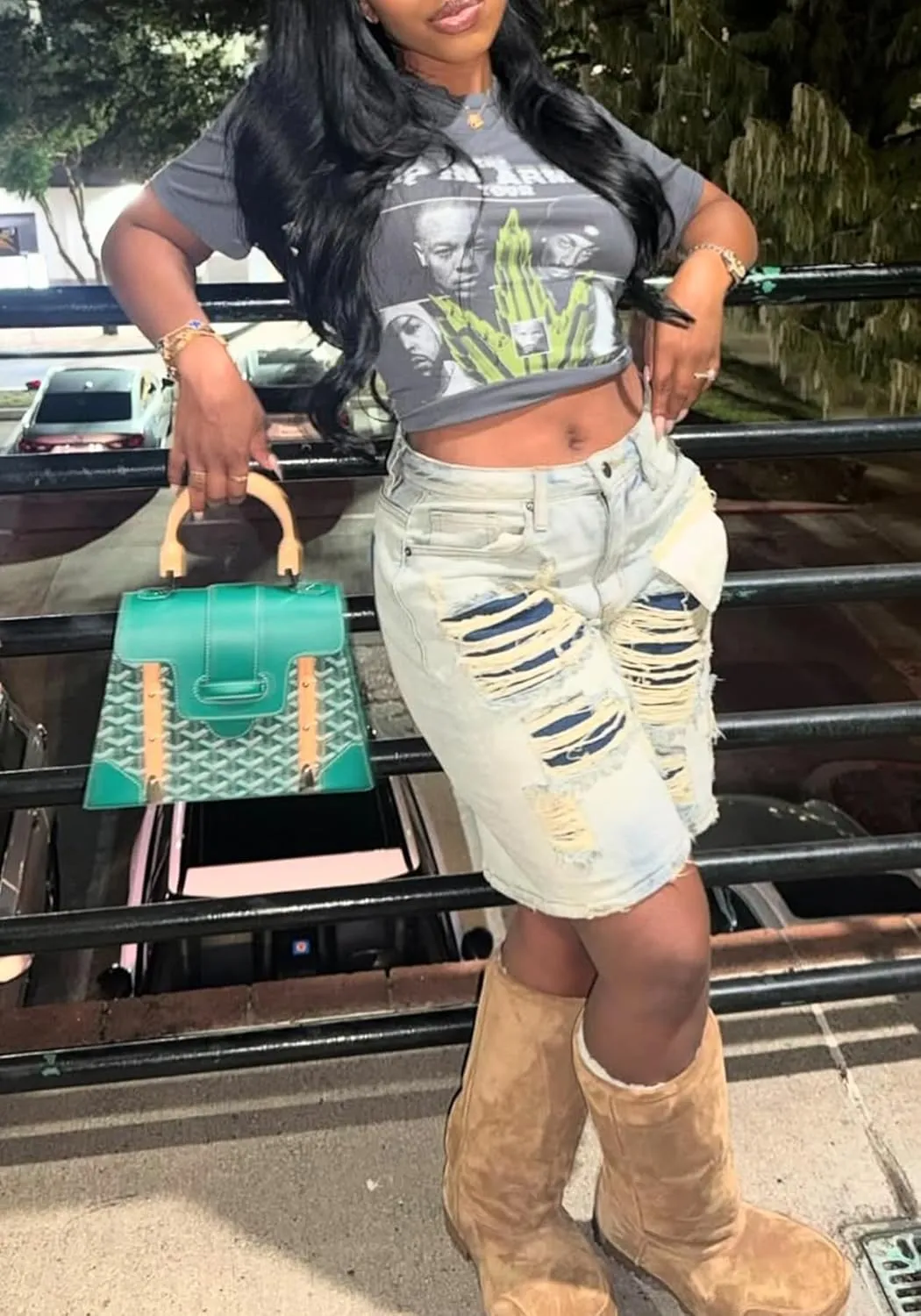 LETSVDO Womens Baggy Ripped Denim Shorts High Waist Straight Wide Leg Distressed Y2k Casual Bermuda Cargo Jean Shorts