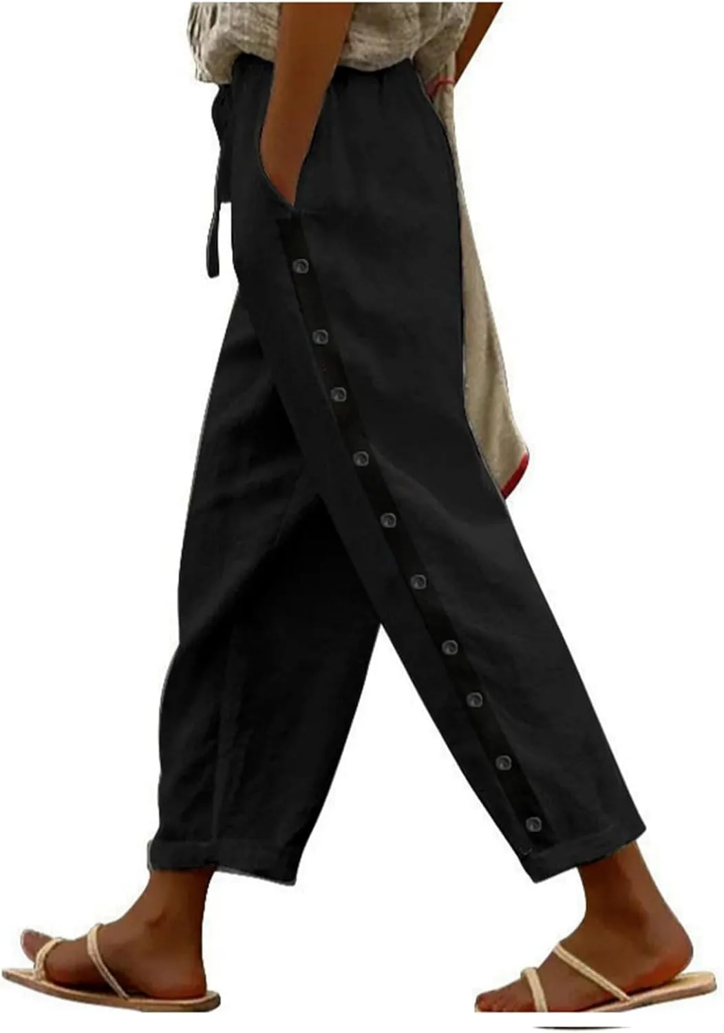 Linen Capris for Women High Waist Casual Pants Drawstring Capri Pants Comfy Cropped Pants with Pockets