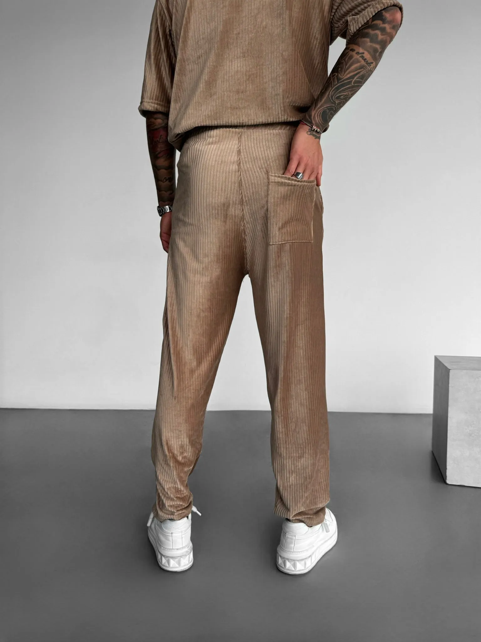 Loose Fit Velvet Cord Trousers - Beige
