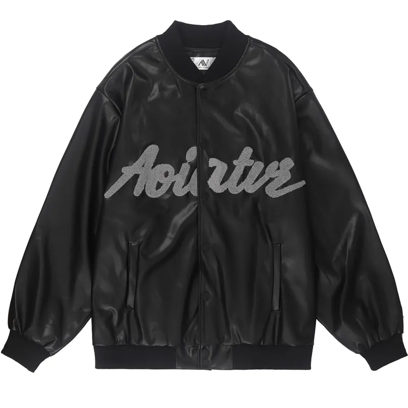 Mage Faux Letters Leather Jacket