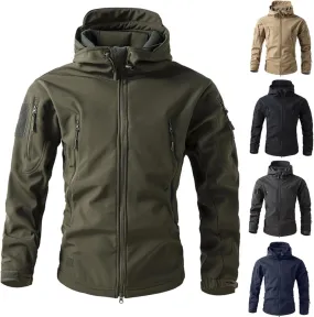 Men Soild Color Windproof Hooded Multipocket Jacket Military Tactical Rain Jackets Winter Warm Fleece Snowboard Coats