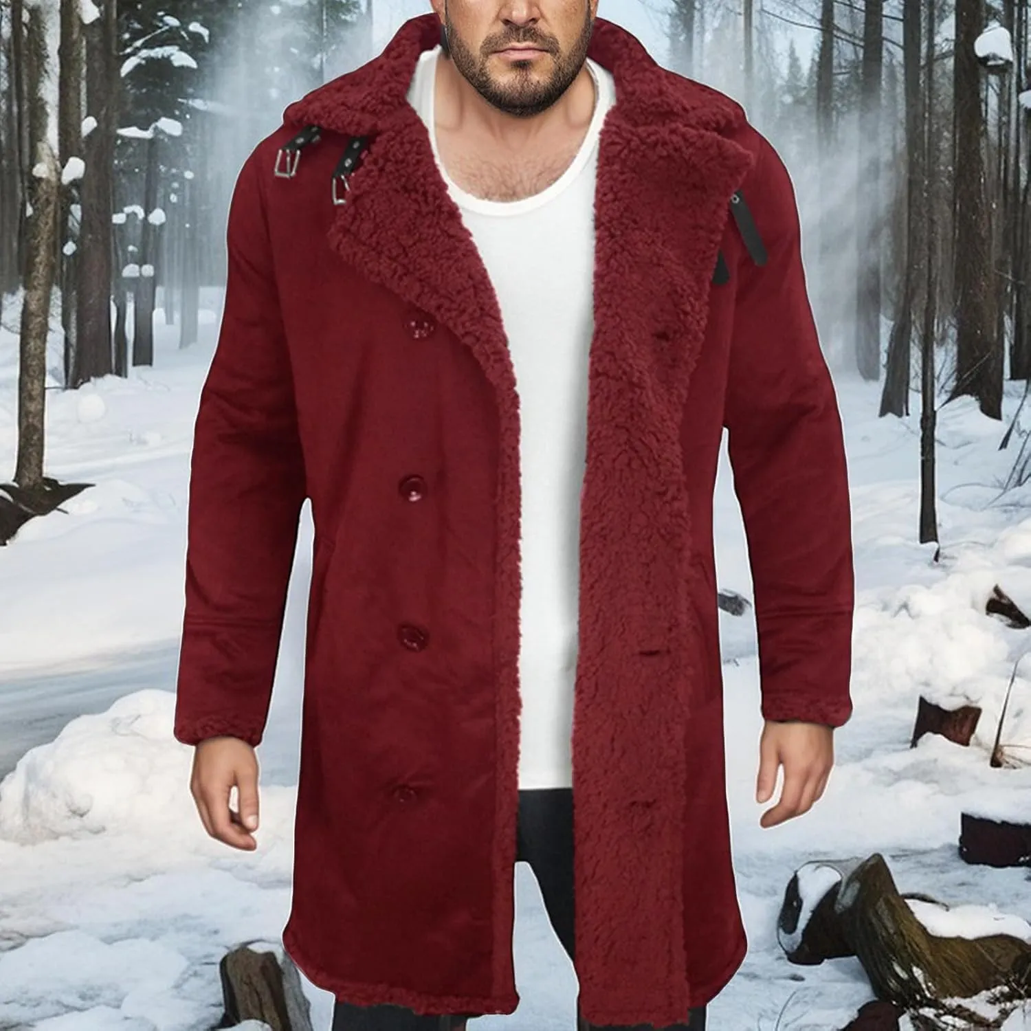 Men's Faux Fur Sherpa Lined Coats Faux Leather Shearling Coat Fur Collar Sheepskin Jackets Winter Warm Outwear