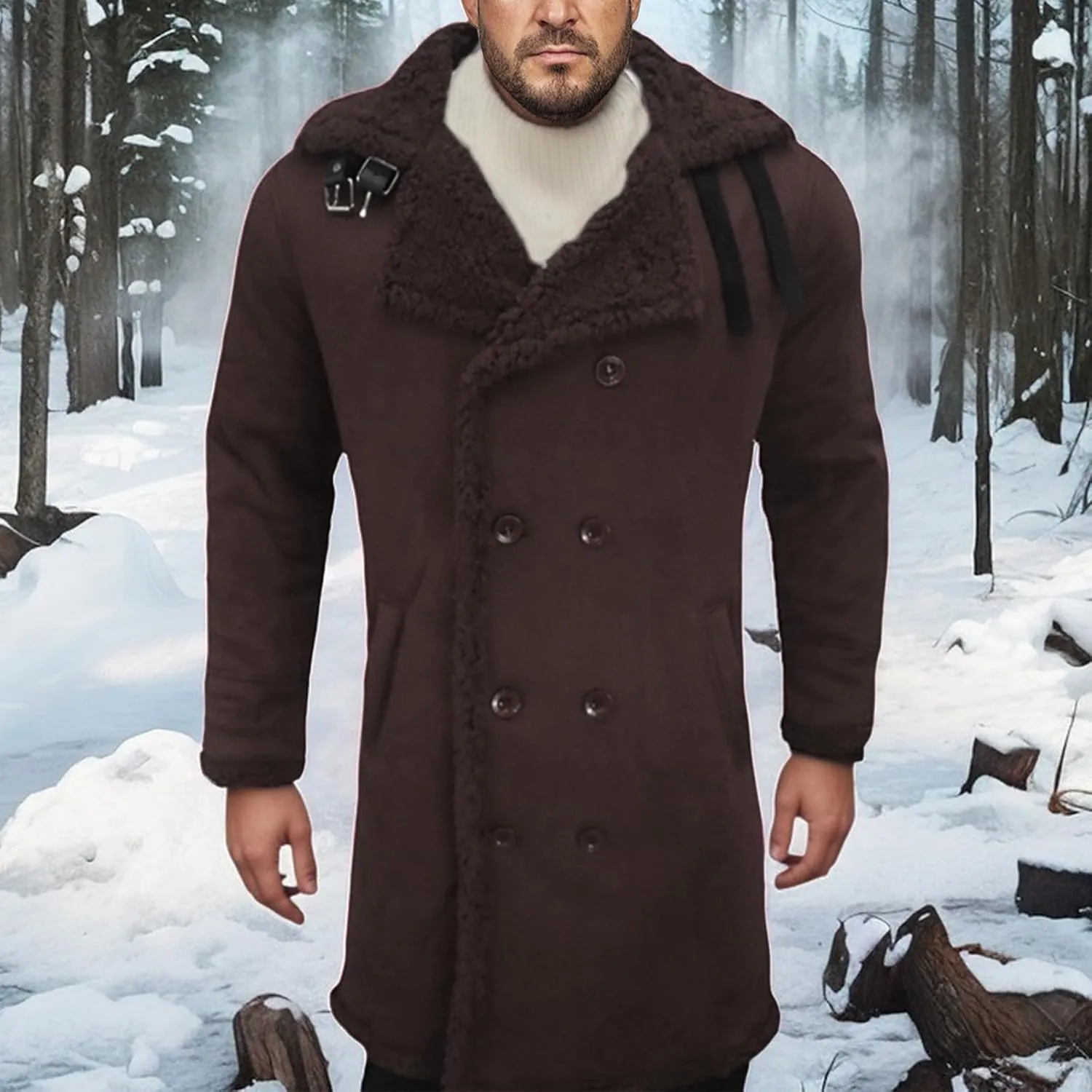 Men's Faux Fur Sherpa Lined Coats Faux Leather Shearling Coat Fur Collar Sheepskin Jackets Winter Warm Outwear
