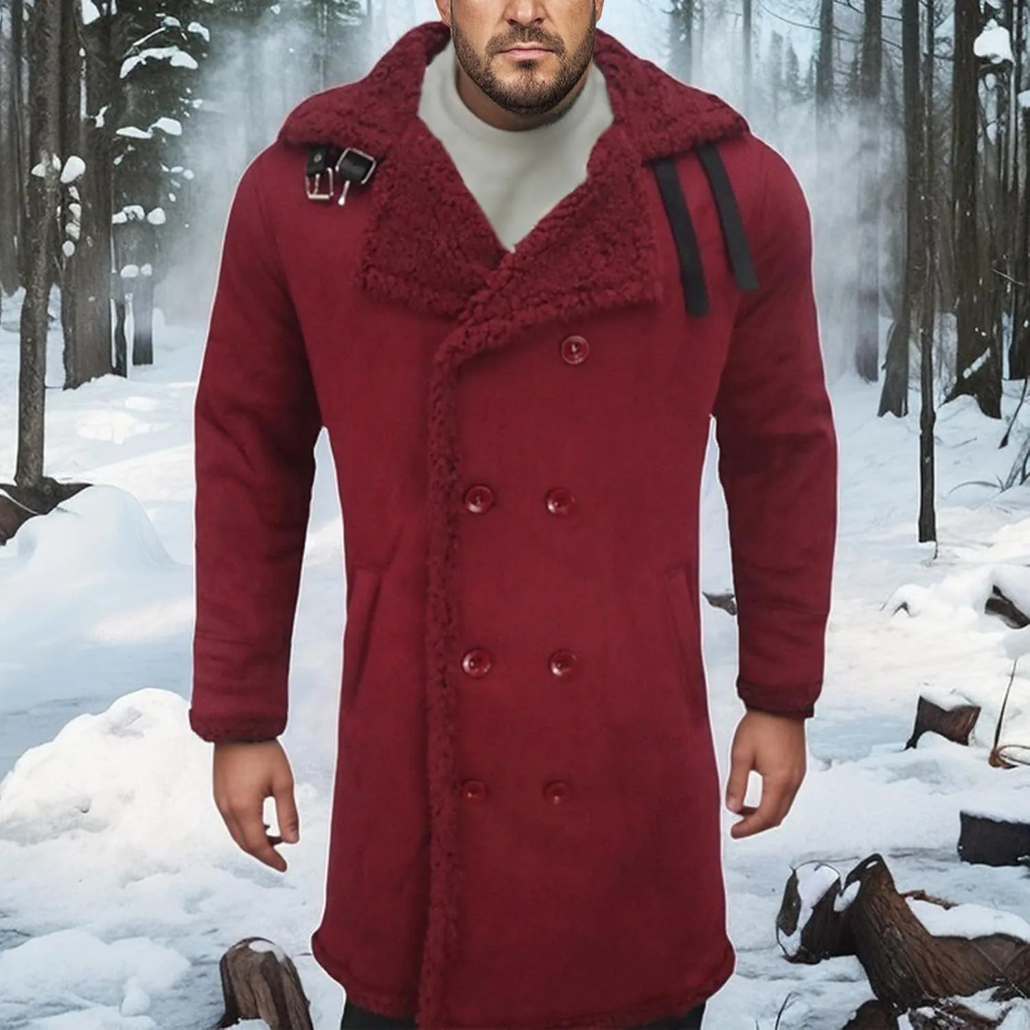 Men's Faux Fur Sherpa Lined Coats Faux Leather Shearling Coat Fur Collar Sheepskin Jackets Winter Warm Outwear