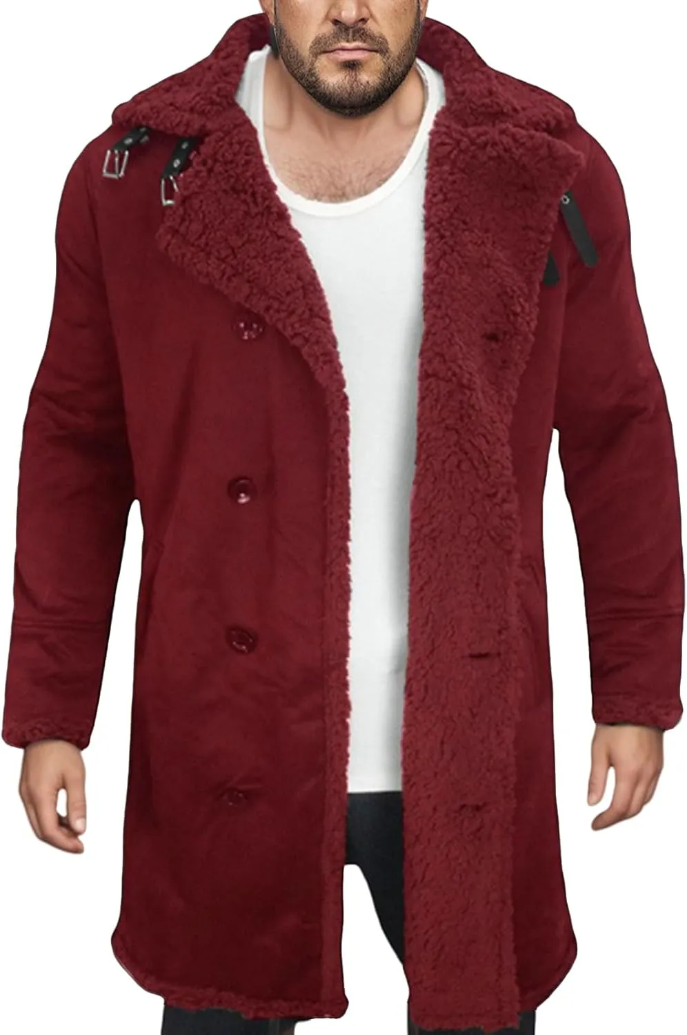 Men's Faux Fur Sherpa Lined Coats Faux Leather Shearling Coat Fur Collar Sheepskin Jackets Winter Warm Outwear