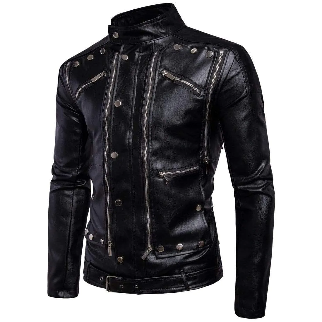 Men's Punk Stand Collar Multi-zips Jackets With Rivets