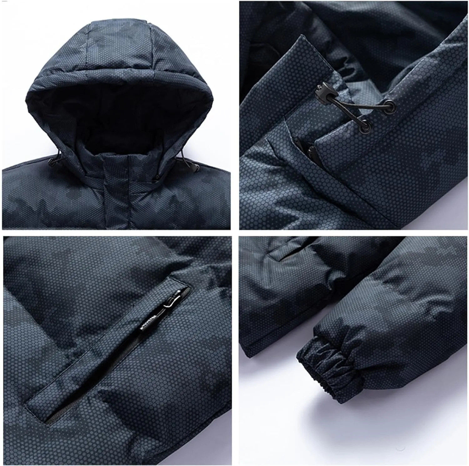 Mens Rain Jackets Waterproof Hooded Coats Puffy Padded Jackets Thicken Warm Overcoats Winter Trendy Coat with Pocket
