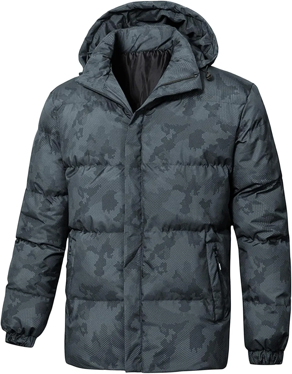 Mens Rain Jackets Waterproof Hooded Coats Puffy Padded Jackets Thicken Warm Overcoats Winter Trendy Coat with Pocket