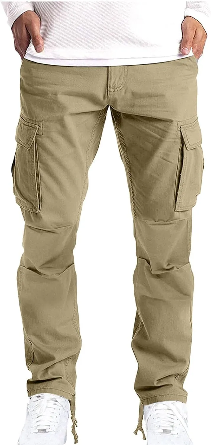 Mens Straight Leg Plain Long Leg Loose Fit Pants for Mens Cargo Workout Gym Running Summer Fall 2025 Fashion