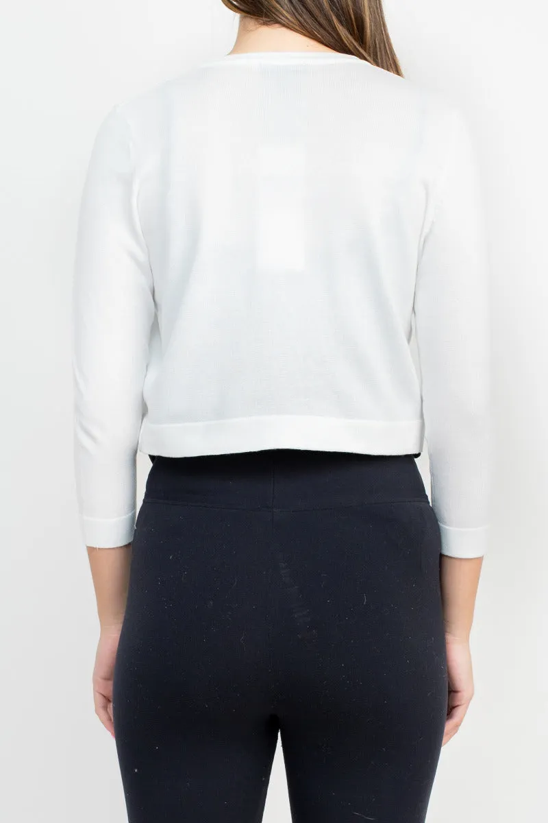 Nina Leonard Scoop Neck Chain Detail Long Sleeve Rayon Knit Bolero
