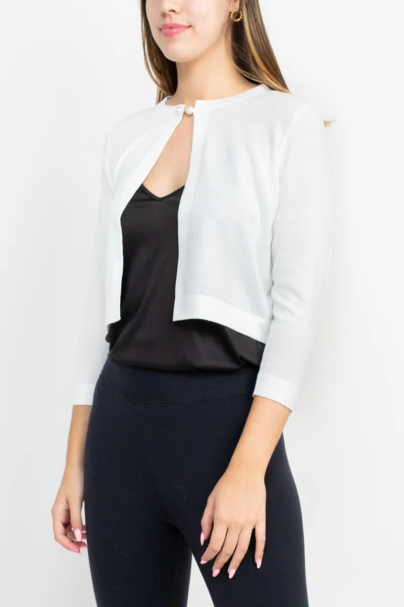 Nina Leonard Scoop Neck Chain Detail Long Sleeve Rayon Knit Bolero