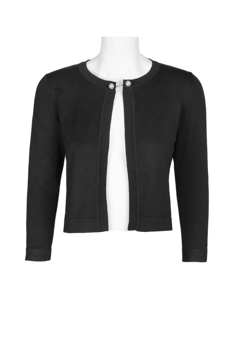 Nina Leonard Scoop Neck Chain Detail Long Sleeve Rayon Knit Bolero