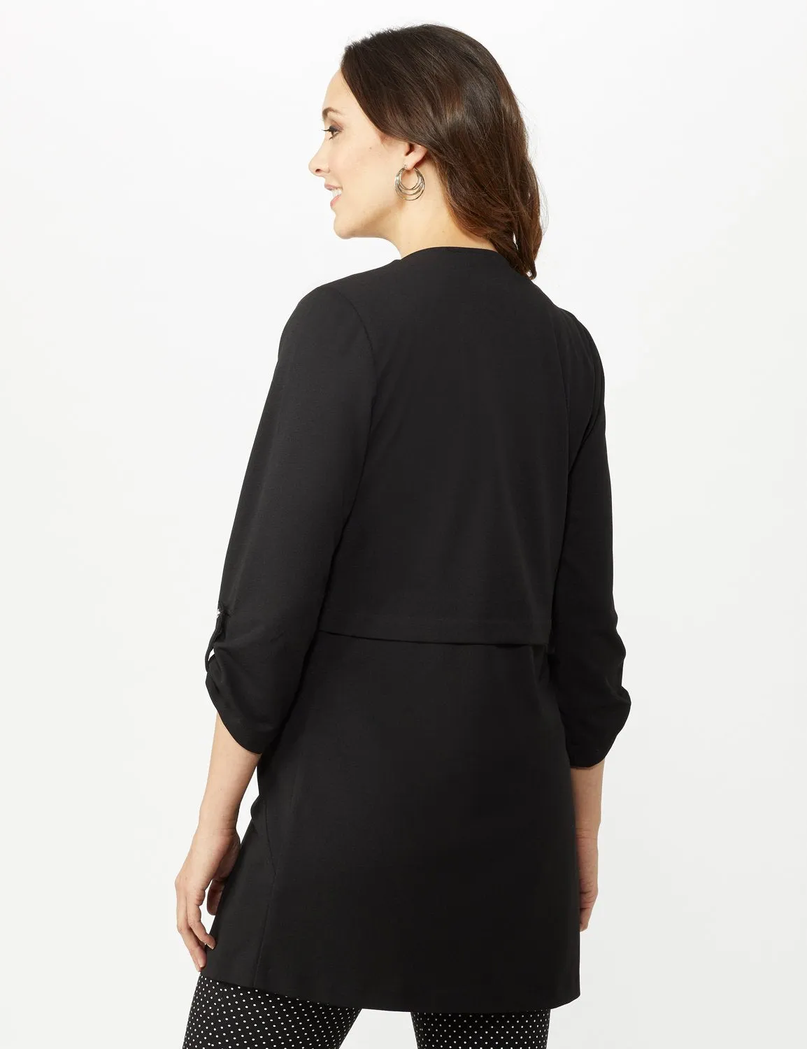 Open Front Cardigan Jacket with Zip Pkts and Roll Sleeve