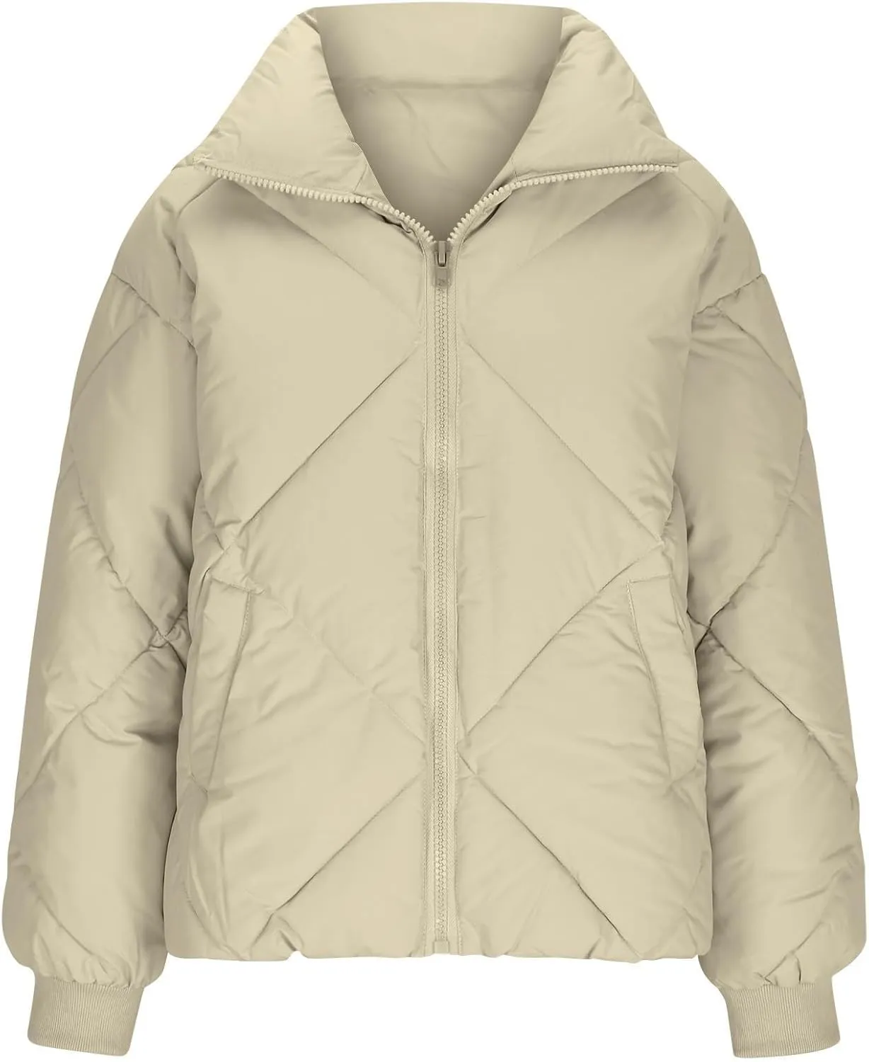 Puffer Jacket Womens Quilted Jacket Warm Comfy Zip Up Jacket Trendy Lapel Down Jacket Padded Outerwear Coats
