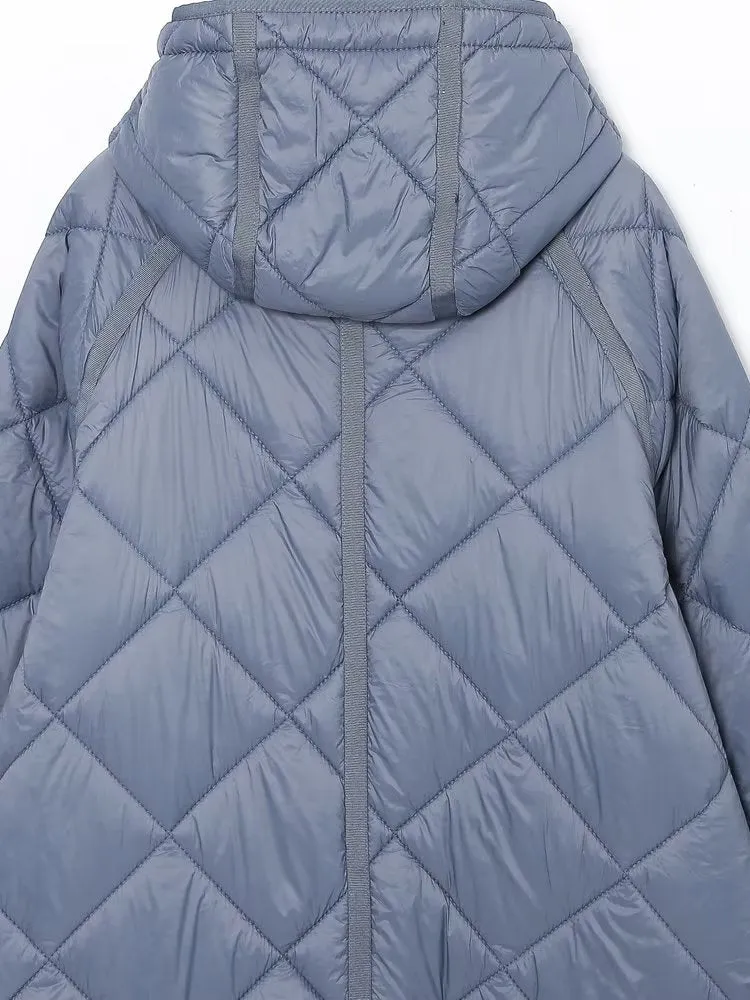 Quilted 3/4 Length Hooded Coat