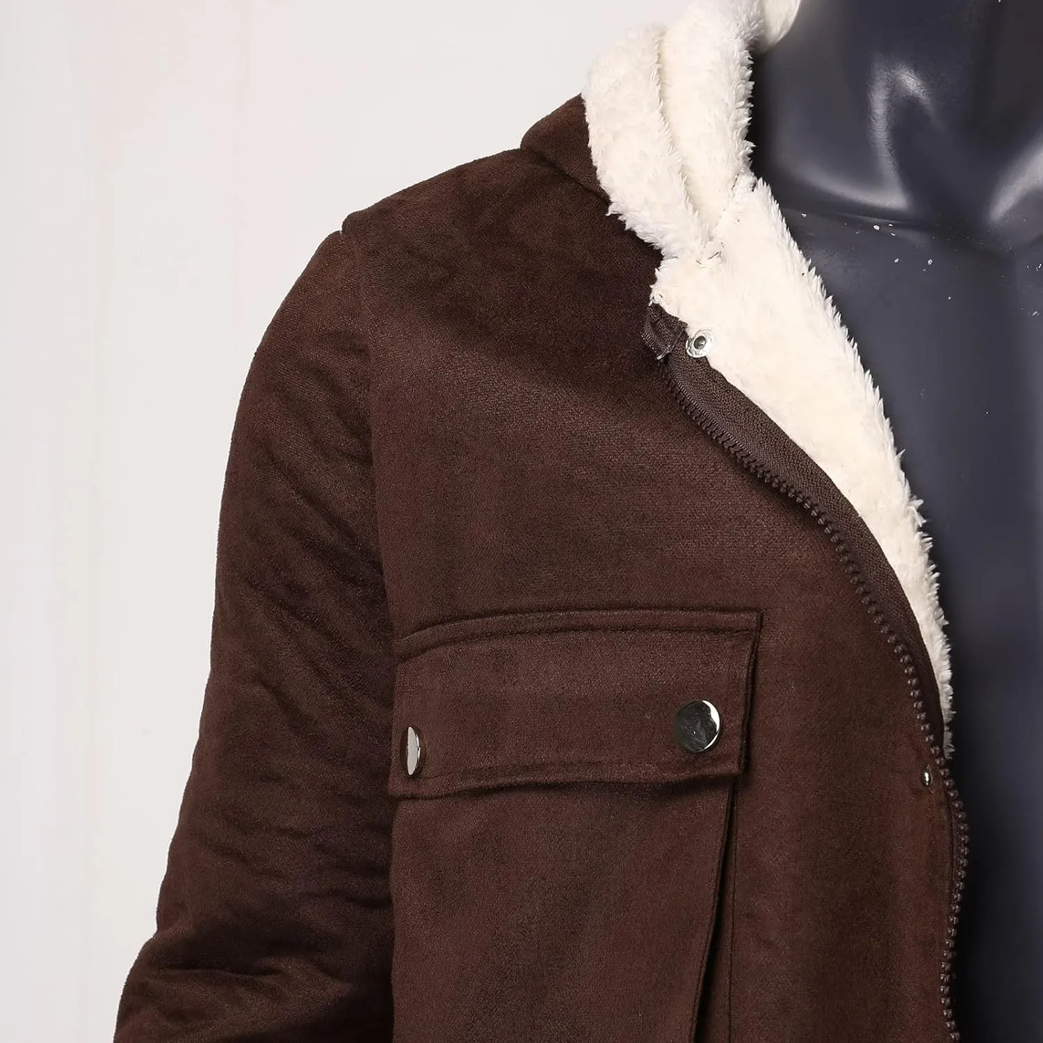 QWENTMTNTY Men’S Faux Suede Leather Shearling Coat Faux Fur Lined Hooded Winter Jackets Warm Thicken Overcoat Windbreaker