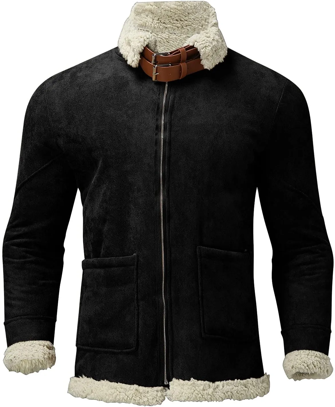 QWENTMTNTY Mens Vintage Heavyweight Faux Suede Sherpa Jacket Faux Shearing Coat Big and Tall Casual Stylish Winter Jackets