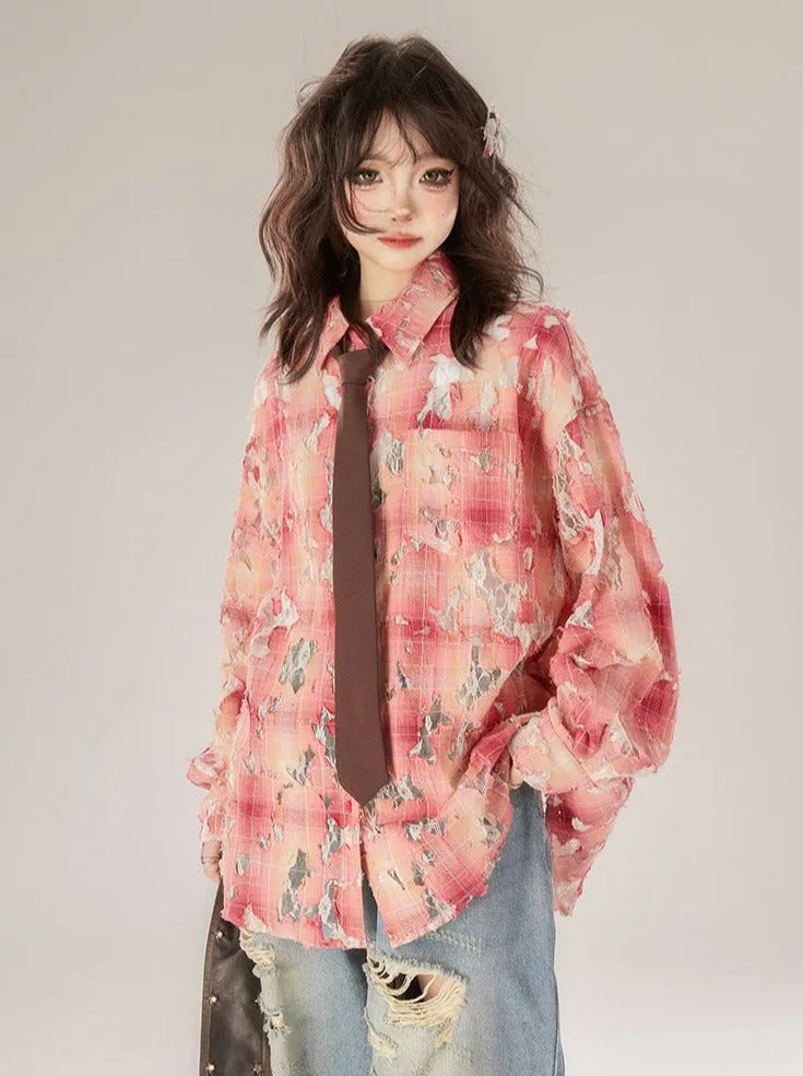 Retro Check Shirt Ripped